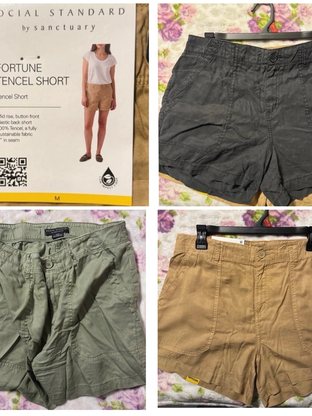 Sanctuary Women’s Shorts Trio - Charcoal, Olive, Tan (Medium)